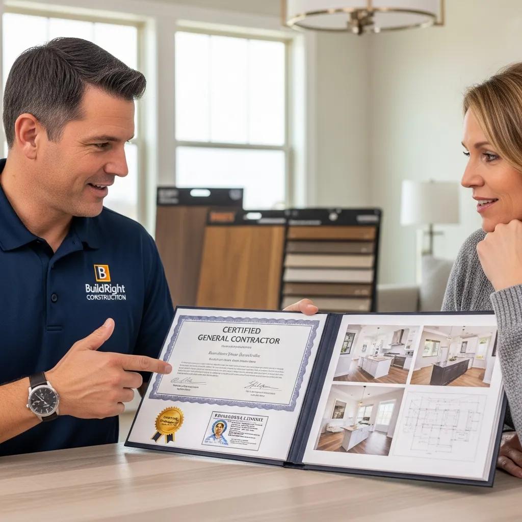 Contractor presenting credentials and project plan to a homeowner